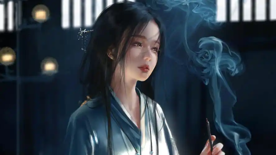 古风美女 毛笔 烟 鬼刀壁纸
