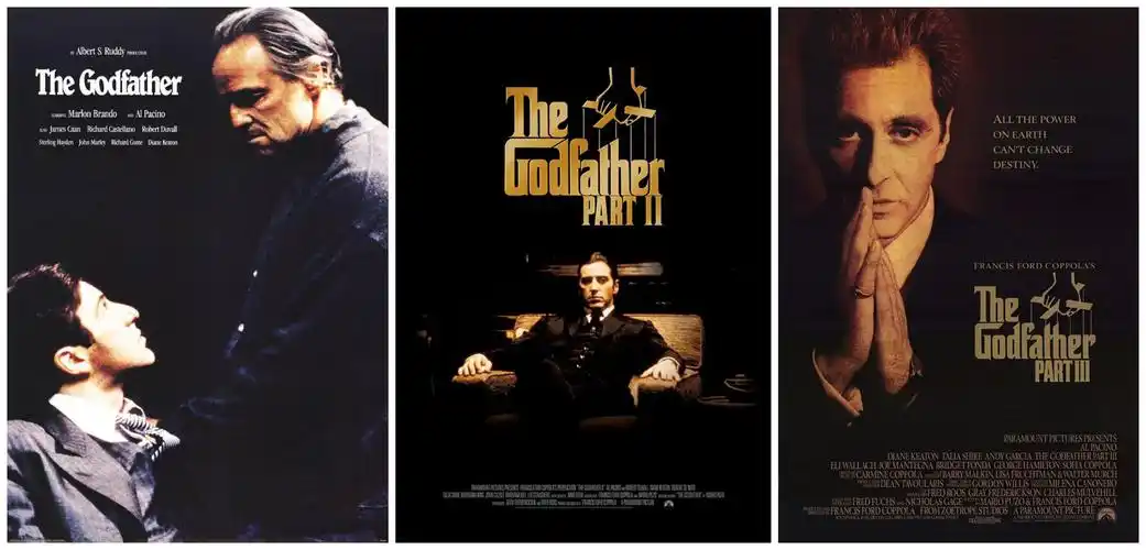 左起:《教父》《教父2》《教父3》海报