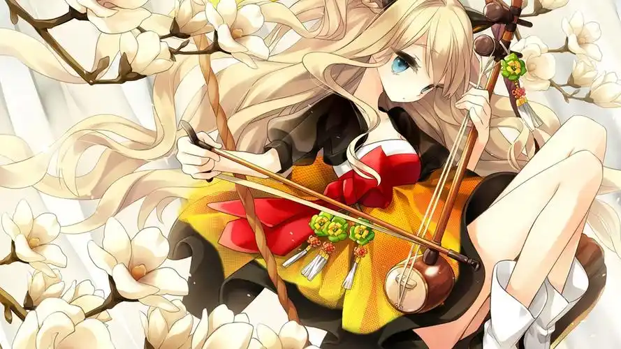 拉二胡的动漫美少女高清卡通壁纸