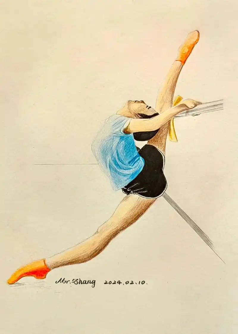 画画 练功的舞蹈生.新年第一张,来一张色彩.彩铅,秀丽笔,自 - 抖音