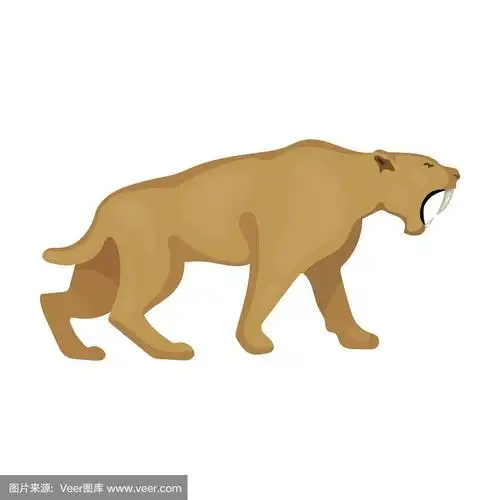 剑齿虎图标在卡通风格孤立的白色背景.石器时代符号股票矢量插图.