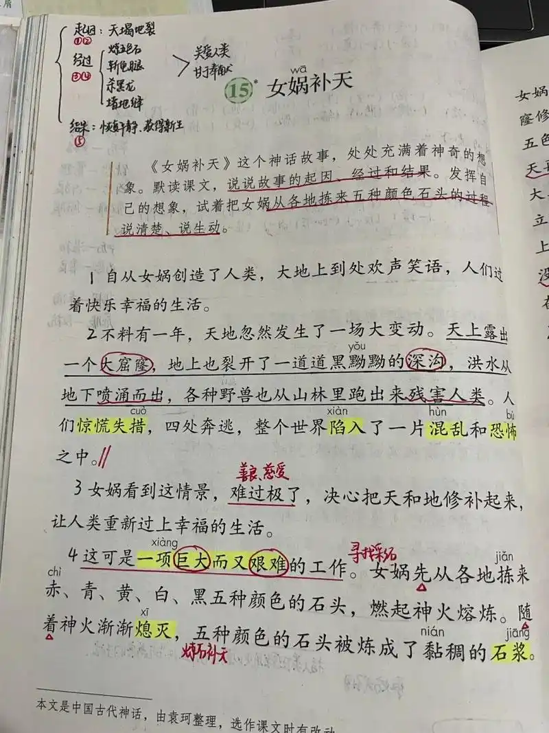 四年级上册语文第15课《女娲补天》课堂笔记