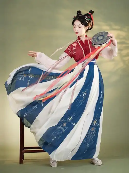 唐制汉服女古装齐腰襦裙女中国风对襟半袖古装仙气飘逸古风裙 【流光