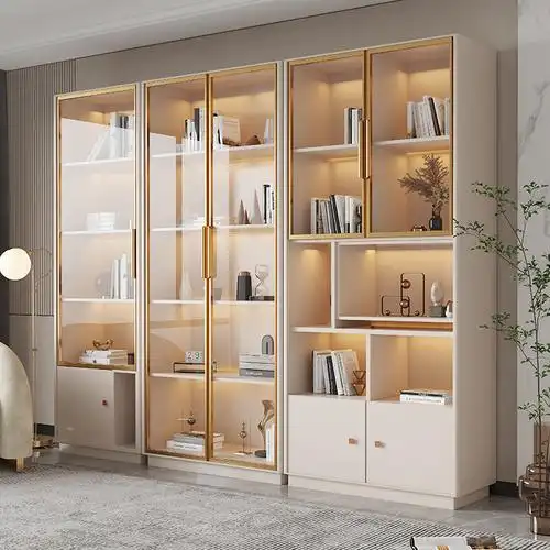 书柜轻奢奢风意式极简玻璃门组合家用书房大小组合书柜