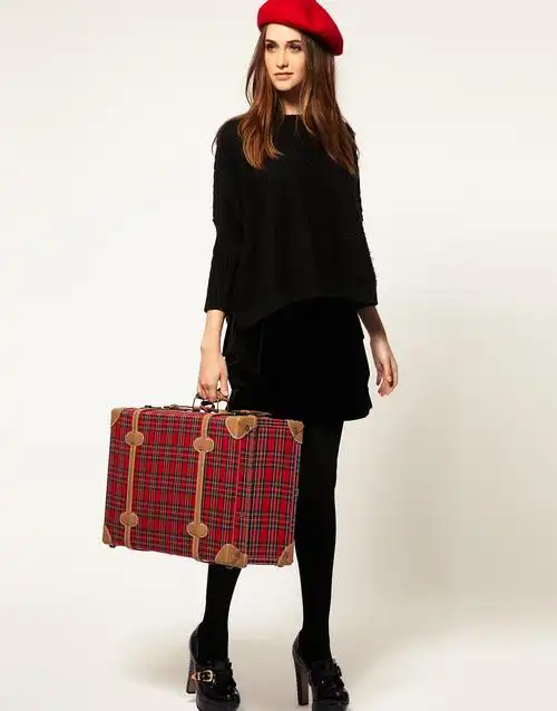 asos pieces 苏格兰格纹大号复古手提箱