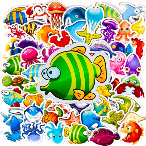 120张可爱动物卡通图案贴纸海洋手账笔记本电脑行李箱贴纸装饰贴周边
