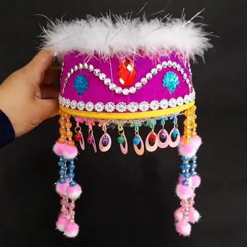 帽少数民族舞蹈演出头饰帽子鹅女童蒙古公主帽 红色 s(54-56cm)【图片