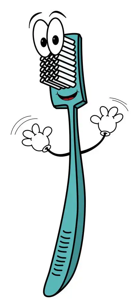 快乐卡通牙刷,一个快乐的牙刷卡通,挥舞着它的手上白色的背景-口腔或