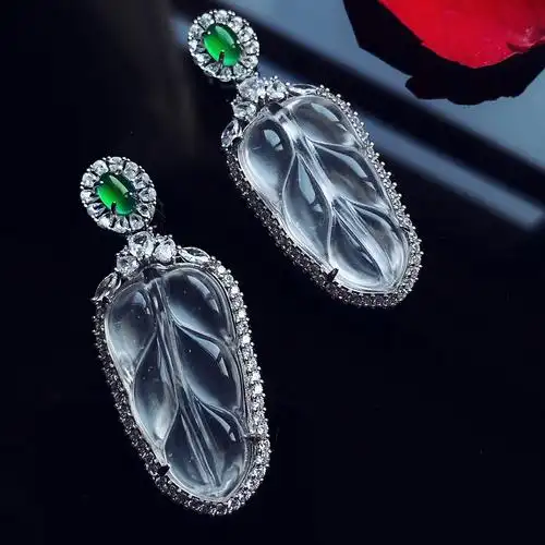 vising珠宝原创925纯银镀白金镶嵌水沫玉树叶小吊坠叶子媲美翡翠