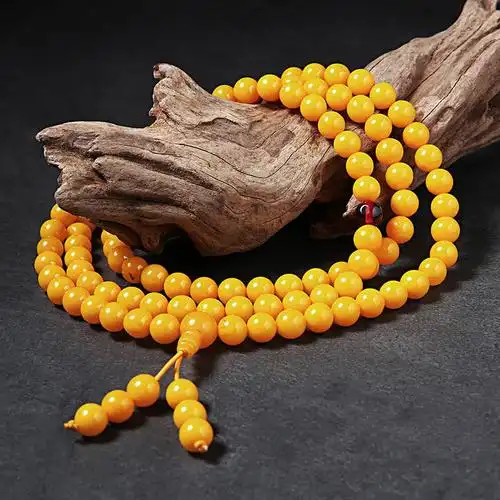 蜜蜡手108颗多圈圆佛珠琥珀手串佛教念珠男士女款手链