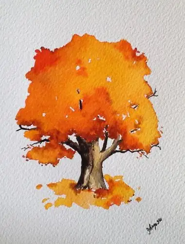 original watercolor painting- "autumn in maine tree"