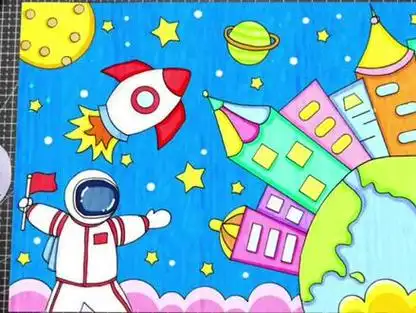 科技宇宙太空类主题画,未来城市绘画#科技主题画 #未来城市科幻画