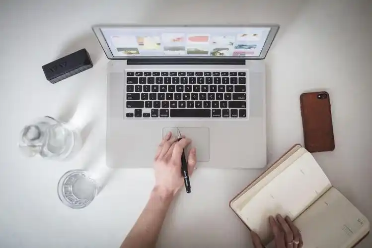 商人使用笔记本电脑和繁茂的草坪上的财务报告