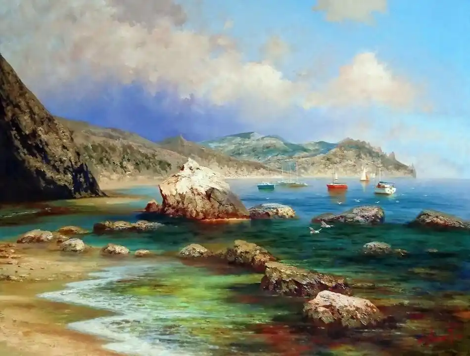 插画:俄罗斯艺术家alexander nikolaevich milyukov-蔚蓝的大海