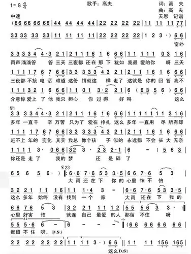 大雨还在下 简谱