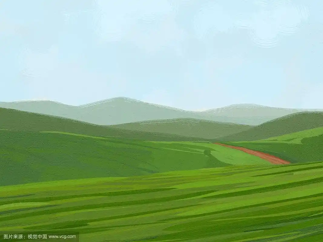 手绘绿色农田背景插画