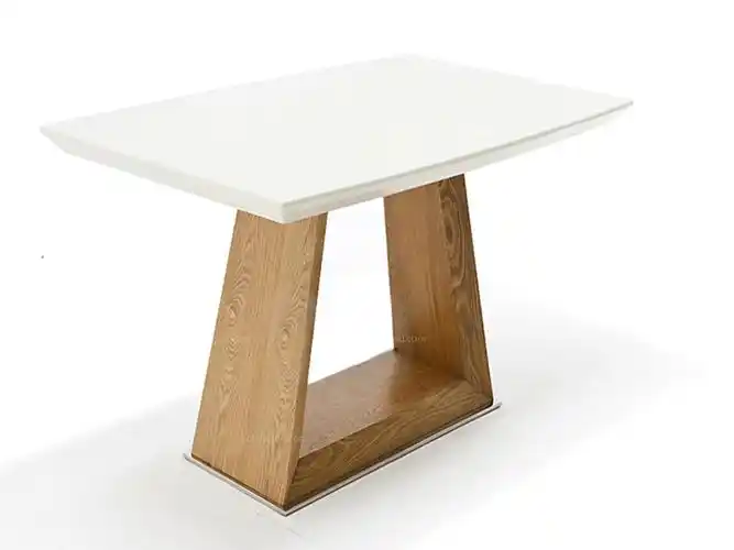 北欧大理石餐桌 广西白大理石长方形桌面1米35 三角几何艺术桌腿