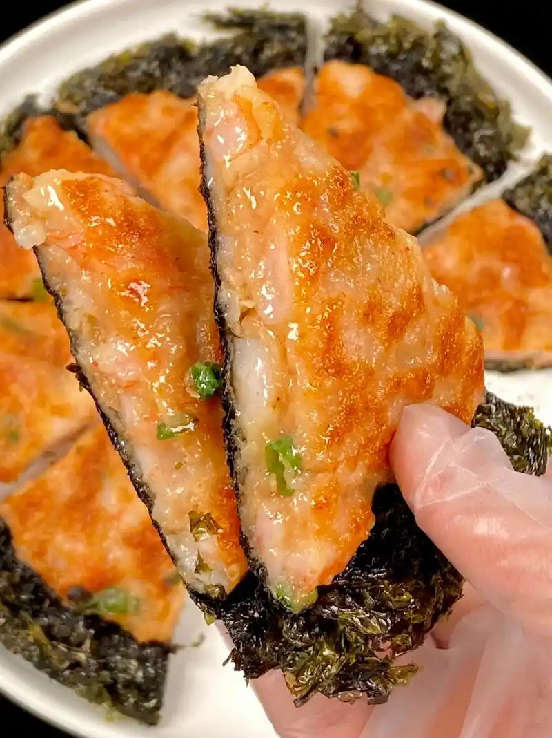 虾滑紫菜饼,吃一次就爱上了!
