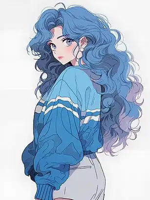 冬季风蓝色系卡通可爱扁平风女孩插画