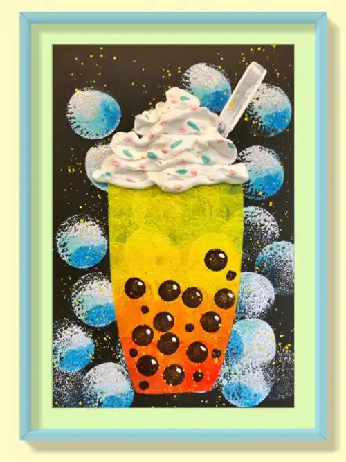美味冰淇淋珍珠奶茶 创意儿童水粉画