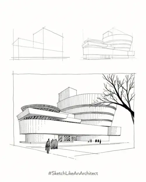 建筑手绘步骤图手残党也可以轻松get①