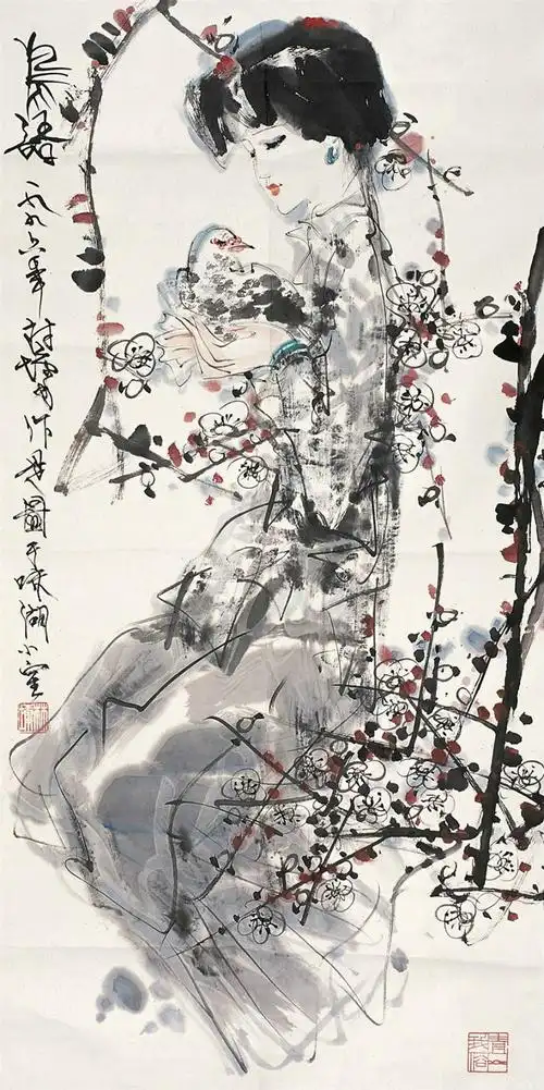 林墉国画作品欣赏:花季少女篇