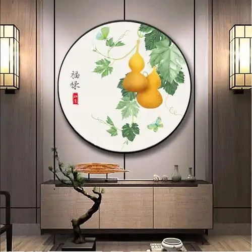 葫芦挂画中国国风入户玄关圆形装饰画走廊过道现代装饰画