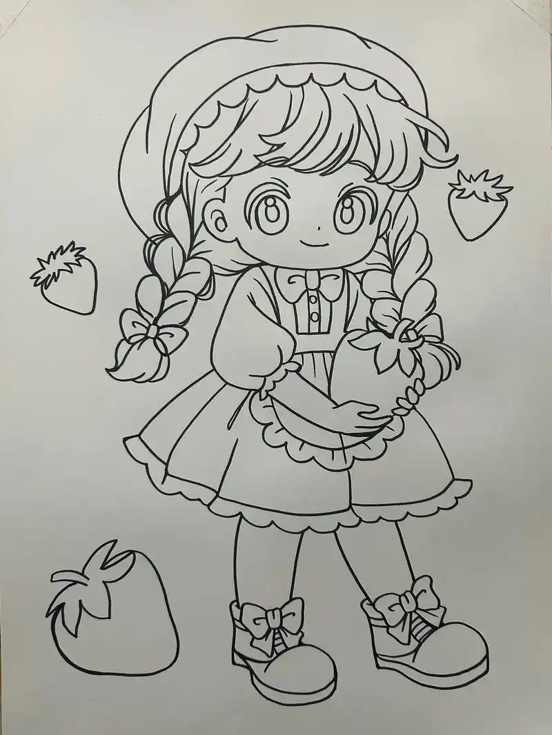 抱草莓的小女孩.#马克笔手绘 #一起学画画 #漫画女孩 #q - 抖音