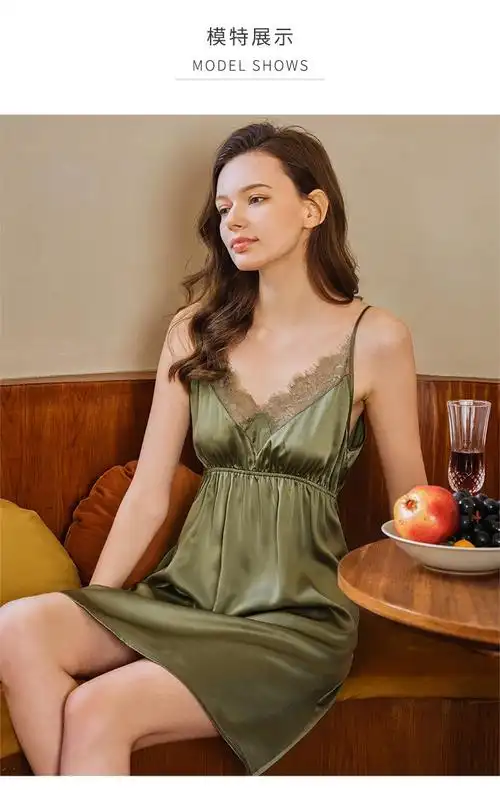 商场同款美标性感吊带真丝睡裙女春夏19姆米重磅丝绸睡衣露背蕾丝桑