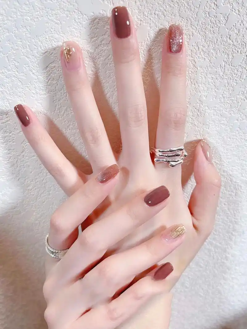 秋冬可可7515跳色墨镜粉猫眼美甲 温柔显白 秋冬可可色系 搭配裸