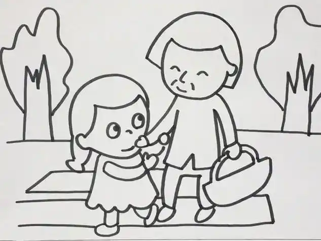 0254  来源秒懂百科-简笔画扶老人过马路简单好学 服务升级 2文明