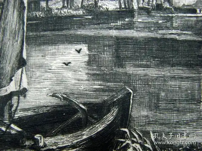 "大英博物馆藏画"1881年法国蚀刻铜版画《戴德姆的水闸和磨坊》—英国