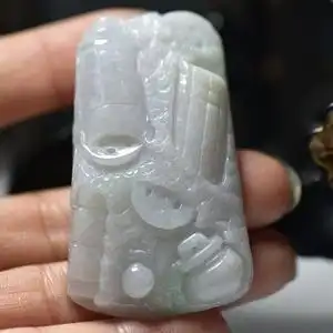 缅甸天然a货玉石翡翠 八破图吊坠挂件