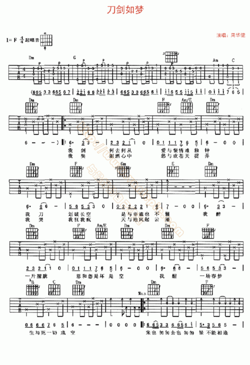 刀剑如梦 吉他谱 -vanlepie-玩乐派