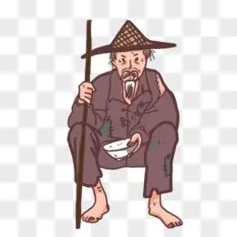 手绘卡通乞丐乞讨元素