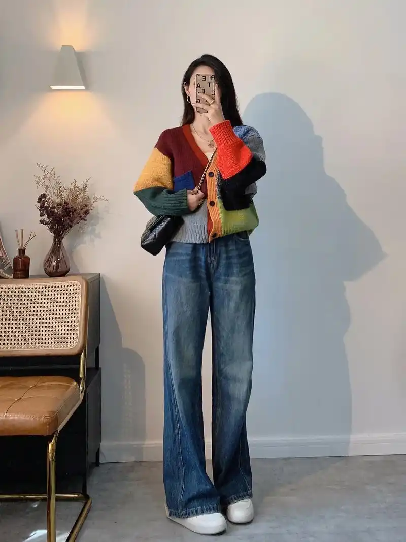 秋季毛衣搭配开衫牛仔裤简约休闲