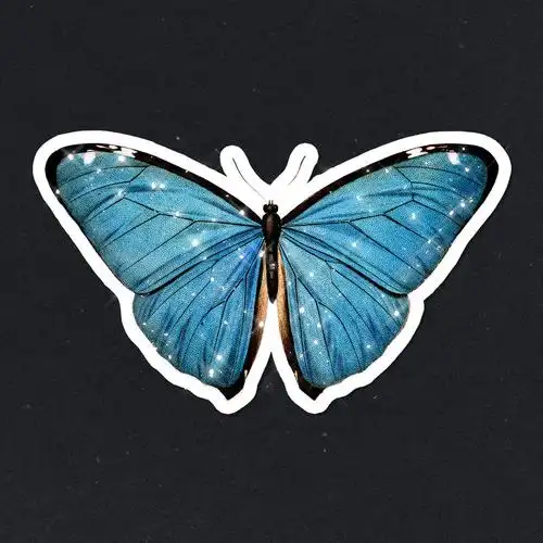 亮蓝色蝴蝶贴纸白色边框