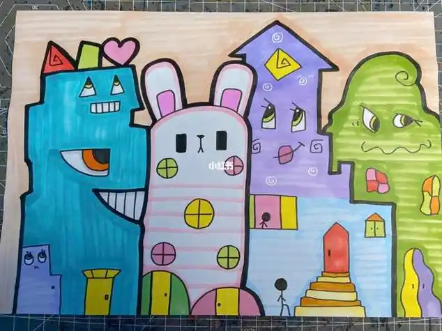 房子建筑儿童画马克笔手绘楼房简笔画