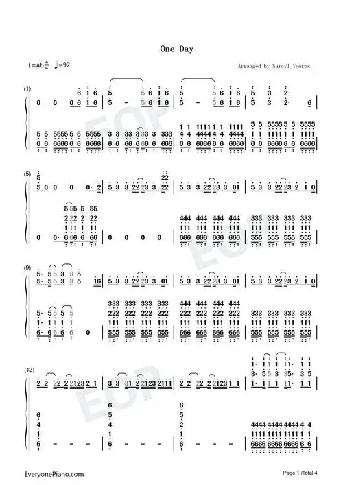 one day-lovejoy双手简谱预览1