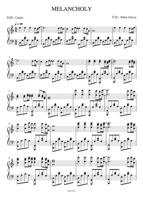 melancholy/忧郁-white cherry钢琴谱-c调-虫虫钢琴