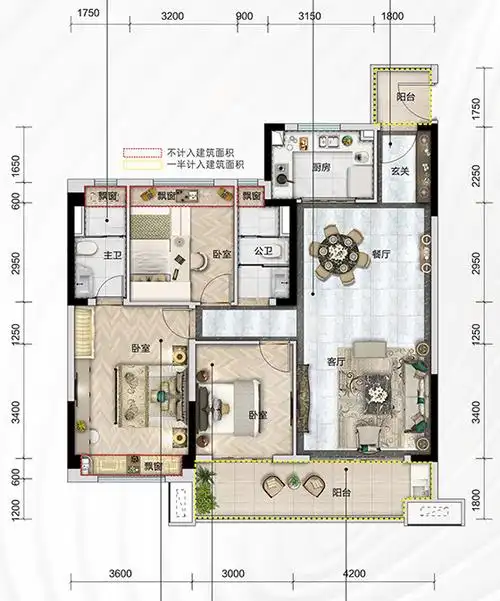 天门碧桂园星悦湖yj125户型图,3室2厅2卫120平米户型图-0728房网