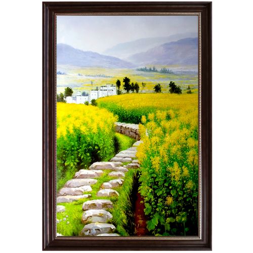 手绘装饰画油菜花挂画中式客厅过道背景墙玄关竖版1米2米油画卓克