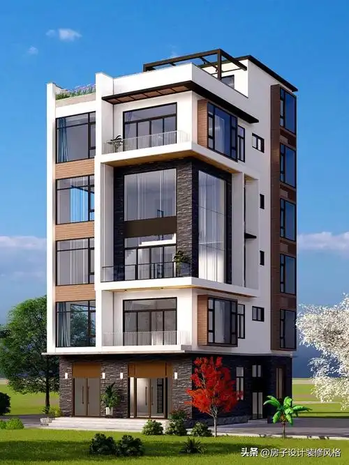 小面宽一层带商铺临街五层半现代风别墅,9x14米现代风格