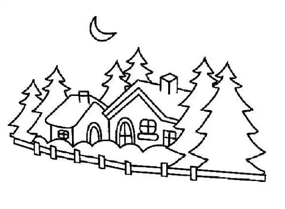 树林房子动物简笔画