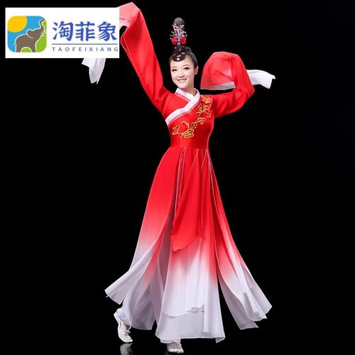 淘菲象古典舞蹈演出服飘逸中国风水惊鸿舞甩水月洛神舞蹈服装 红色 s