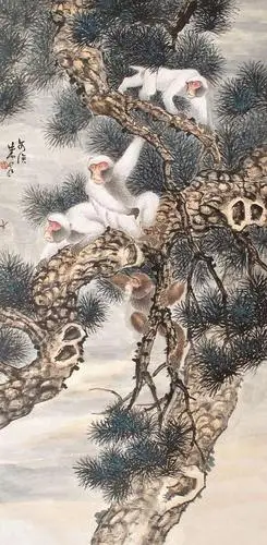 名家山水走兽画《松猴图》欣赏