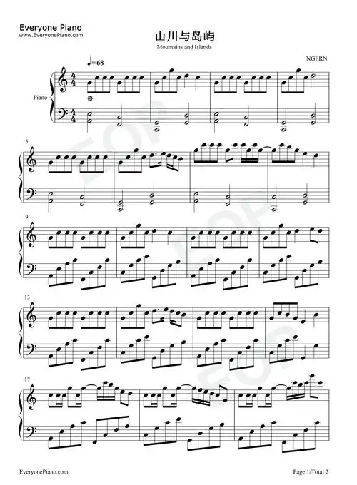 山川与岛屿-钢琴曲-c调简单版