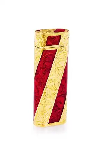 15502 卡地亚 精致手工簪花铜镀金红琉璃打火机 约1980年制