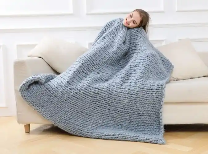 粗毛线手工编织毯子拇指粗针织毯毛线沙发盖毯亚马逊热销粗线毯子