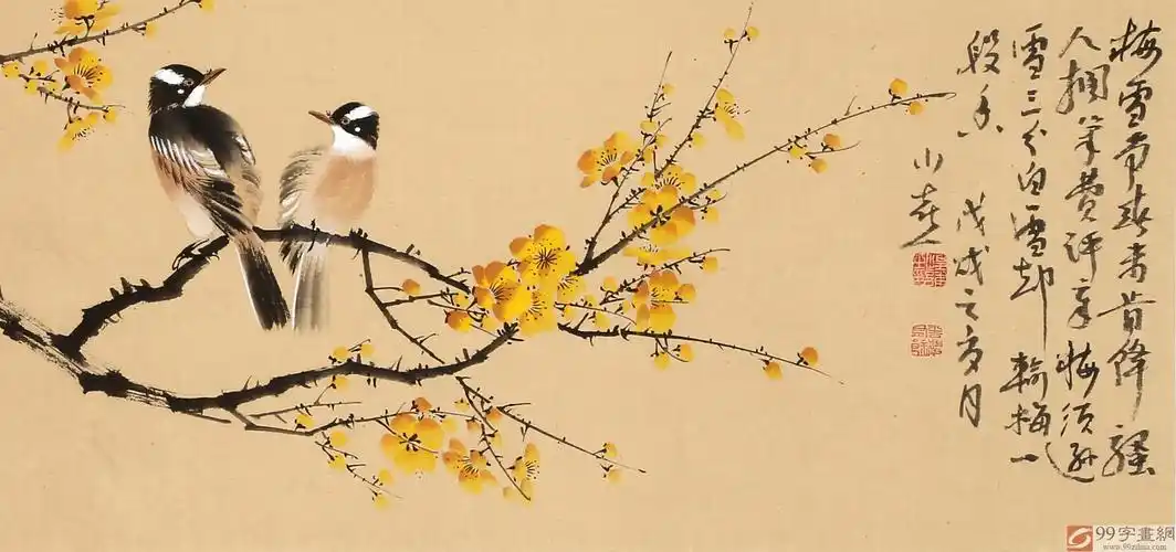 皇甫小喜 四尺对开写意梅花国画《腊梅报春》 - 梅花图 - 99字画网
